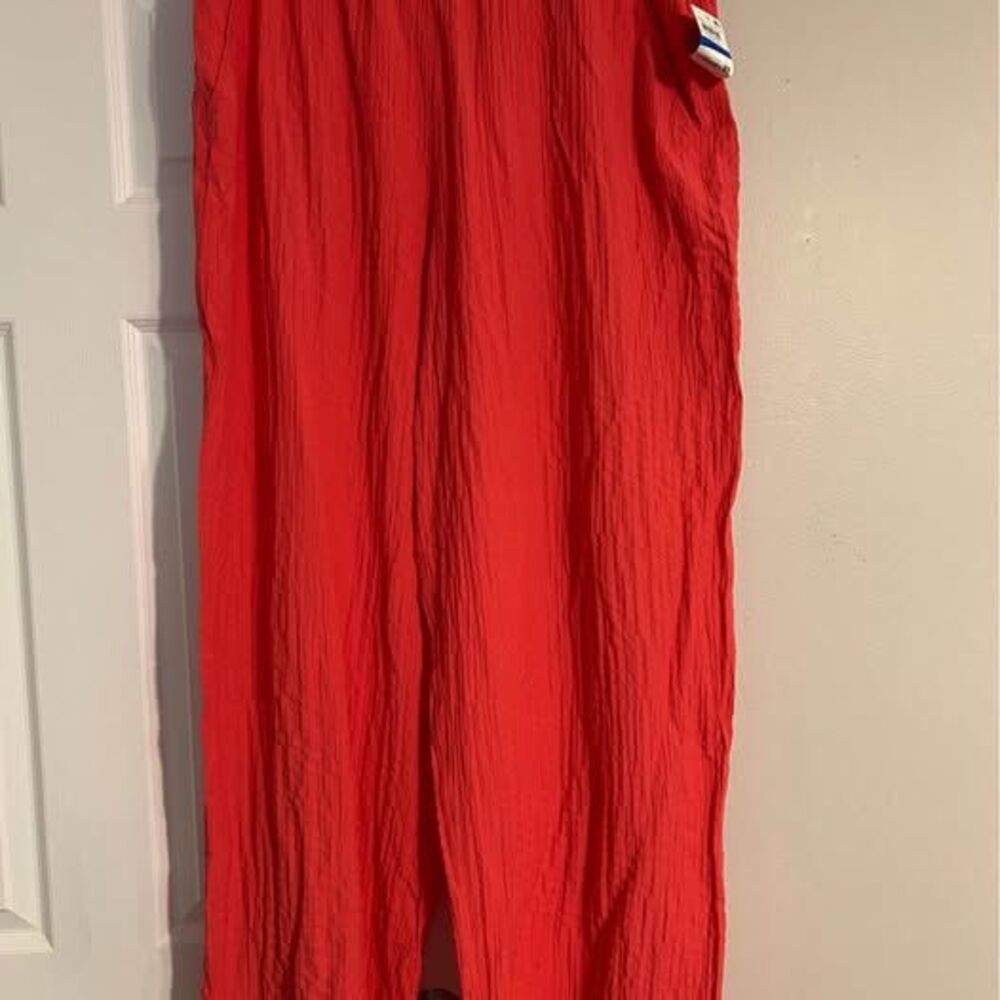 JM Collection Women’s XL Red Crinkle Pull-On Pants Elastic Waist NWT